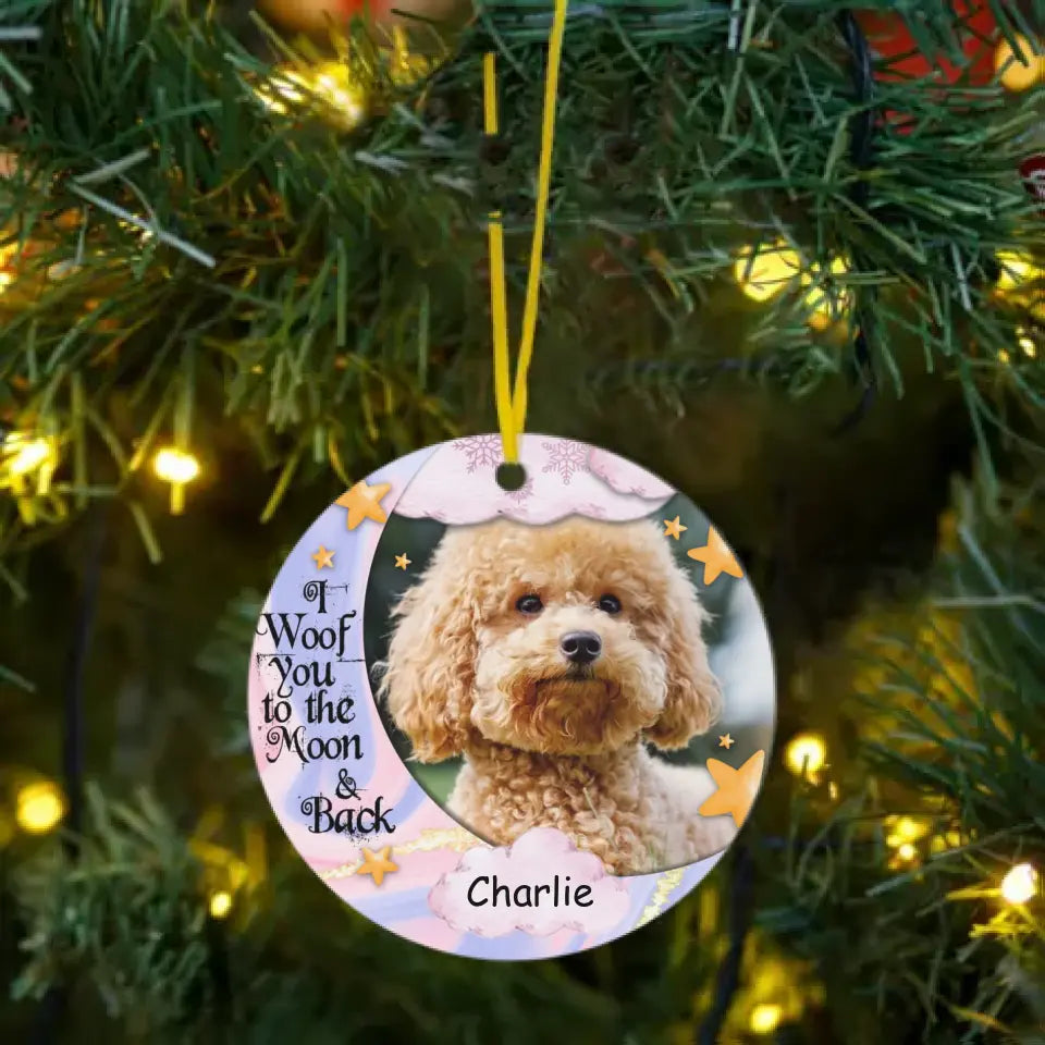 I Woof You To The Moon And Back - Custom Photo Dog Lovers Acrylic Circle Ornament