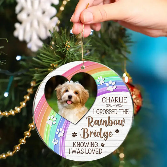 I Crossed The Rainbow Bridge - Memorial Personalized Custom Photo Round Shaped Ornament - Christmas Gift, Sympathy Gift For Pet Lovers