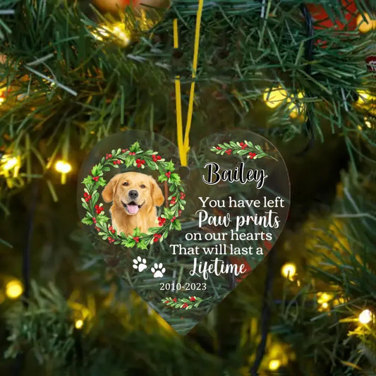 Dog Memo You Have Left Paw Prints On Our Hearts Heart Ornament