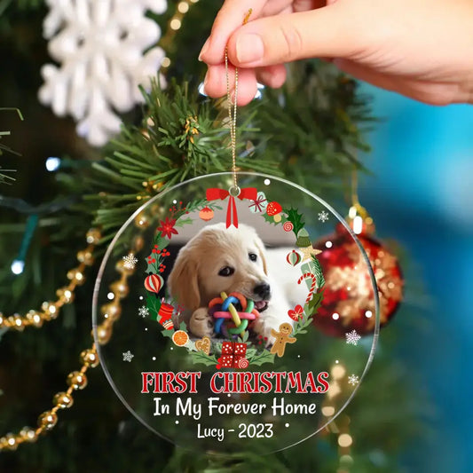 First Christmas In My Forever Home - Custom Photo Acrylic Ornament For Pet Lovers