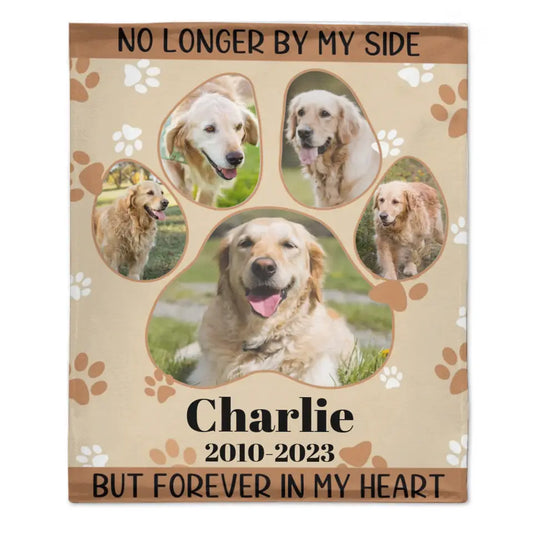 Personalized Memorial Blanket For Pet Lover Custom Photo - No Longer By My Side But Forever In My Heart
