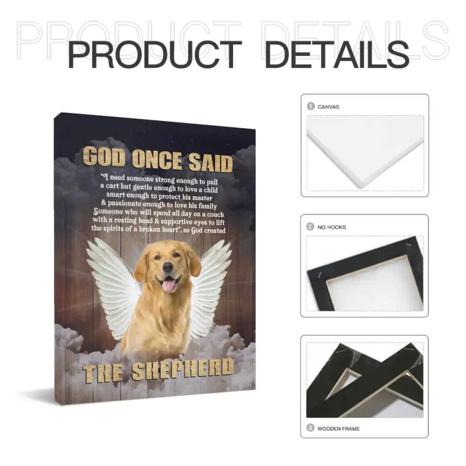 Personalized Custom Photo Angel Pet Canvas Wall Art - God Once Said Shepherd With Wings