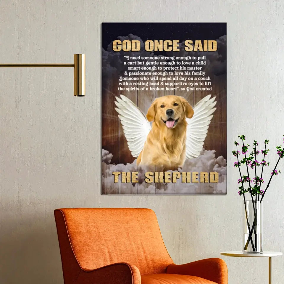 Personalized Custom Photo Angel Pet Canvas Wall Art - God Once Said Shepherd With Wings