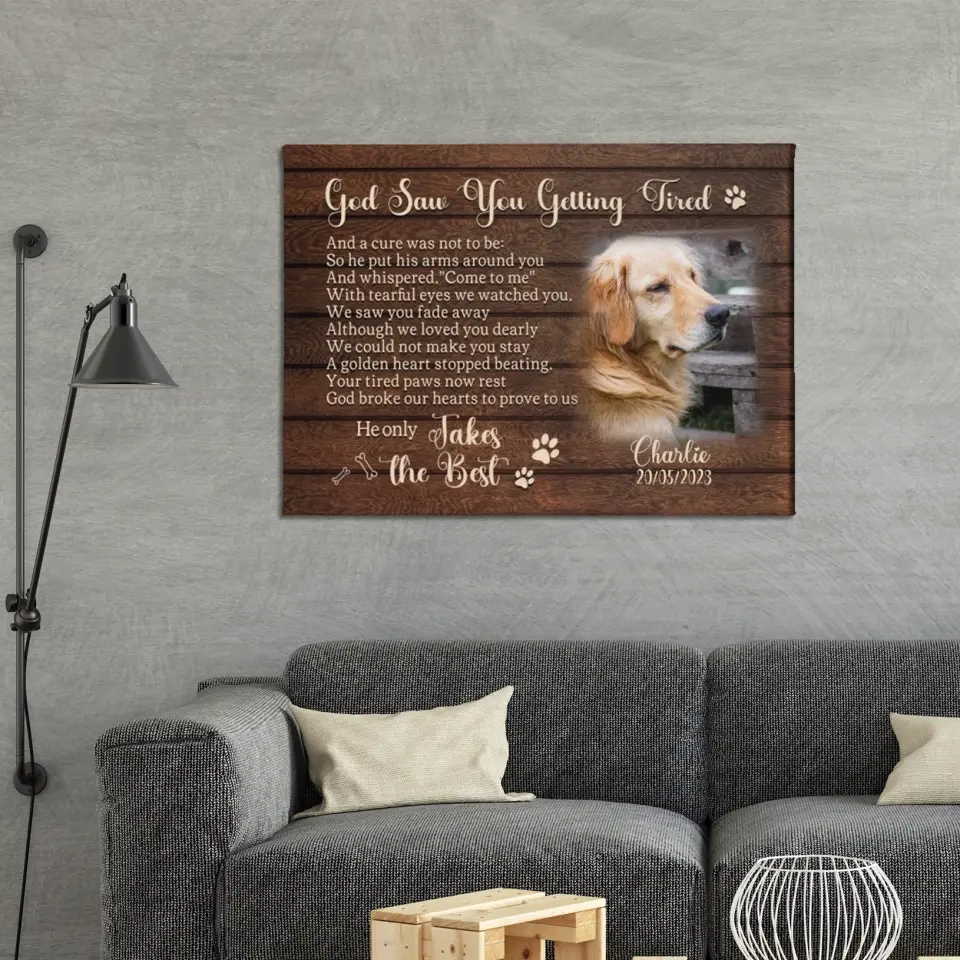 Personalized Photo Dog Memorial Canvas - God Saw You Getting Tired