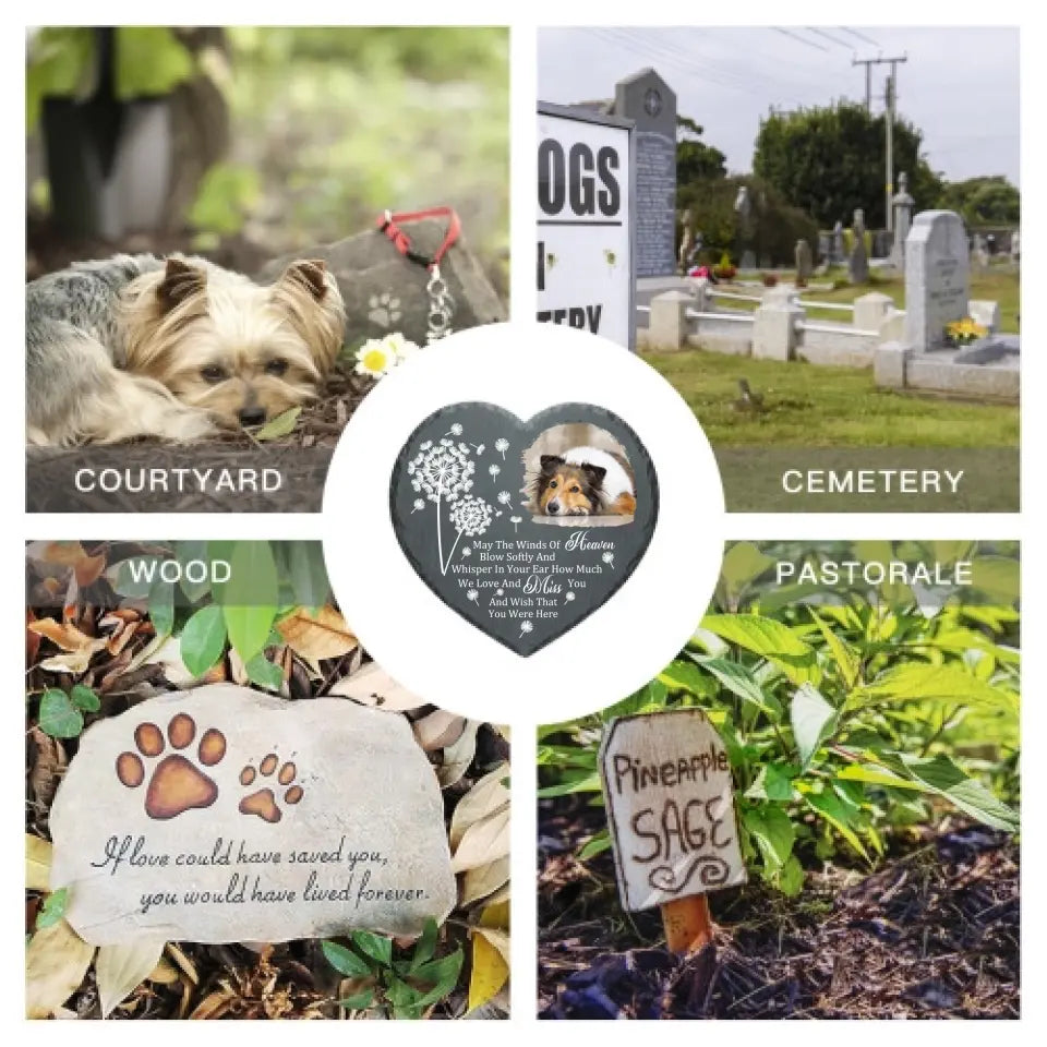 Custom Photo Personalized Heart Memorial Stone - May The Winds Of Heaven Blow Softly - Gift For Family, Friends, Dog Cat Lovers