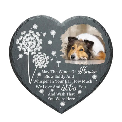 Custom Photo Personalized Heart Memorial Stone - May The Winds Of Heaven Blow Softly - Gift For Family, Friends, Dog Cat Lovers