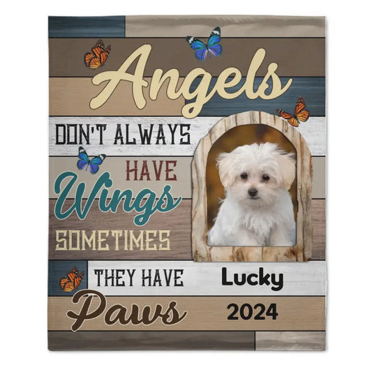 Custom Photo Angels Sometimes They Have Paws - Personalized Gift for Dog or Cat Lovers Blanket