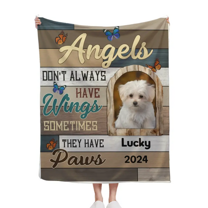 Custom Photo Angels Sometimes They Have Paws - Personalized Gift for Dog or Cat Lovers Blanket