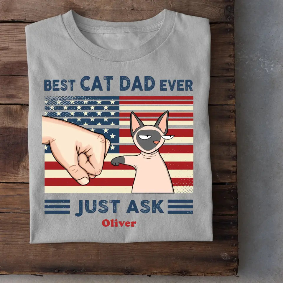 Personalized Shirt - Best Cat Dad Ever Nation Flag Fist Bump